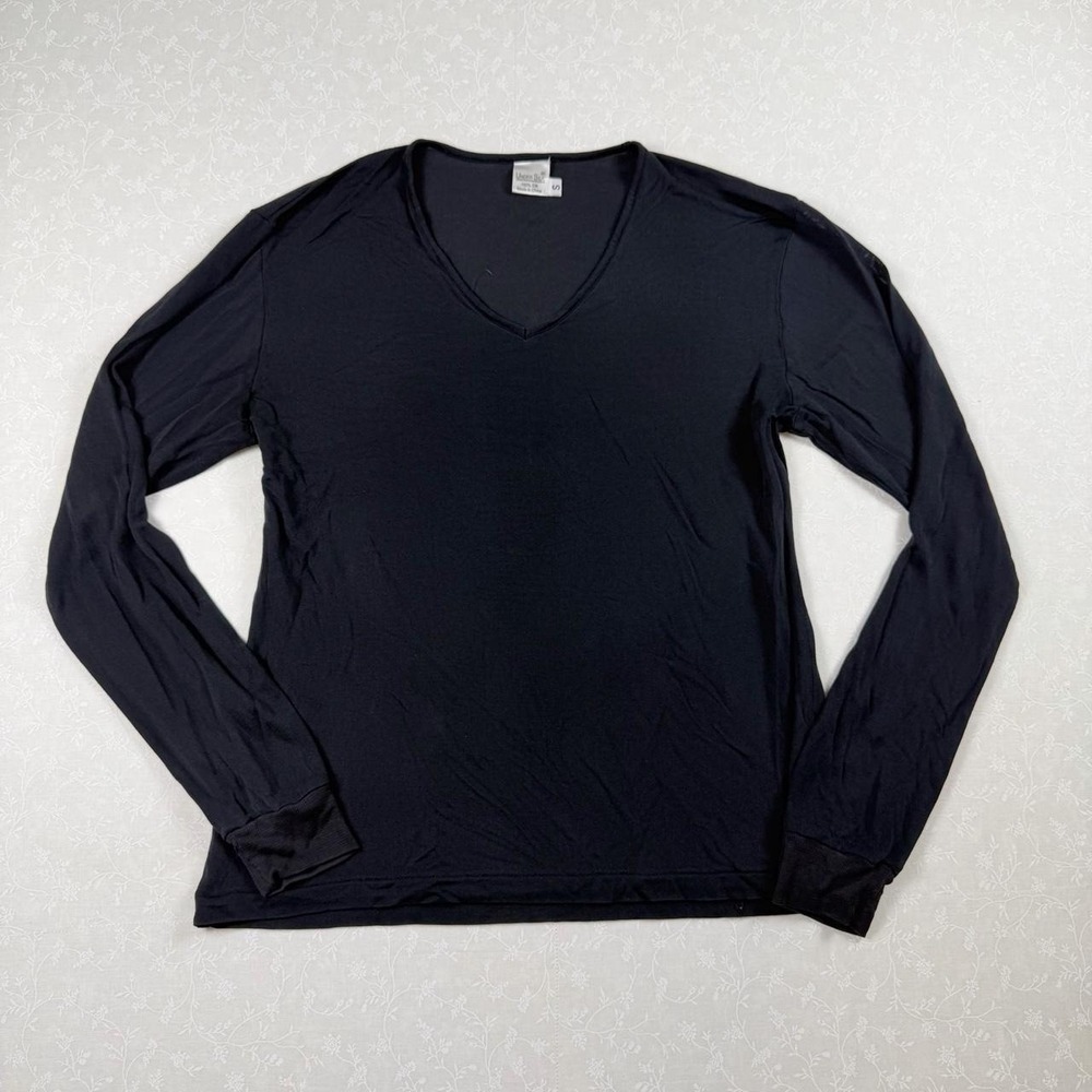 Under Silk Black 100% Silk V-Neck Long Sleeve — Size S